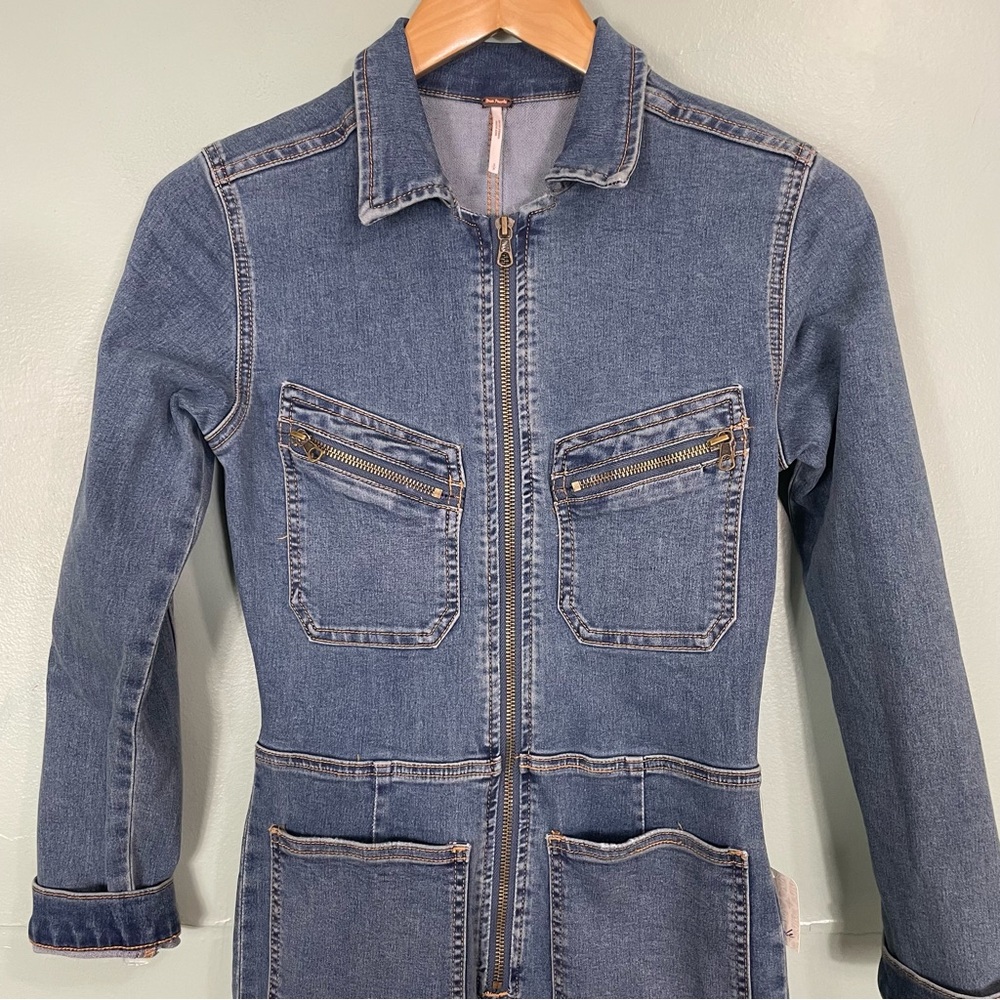 Free People Lennox Jumpsuit Coveralls Denim Jumpsuit One Piece Blue‎ Women Small - Picture 3 of 11